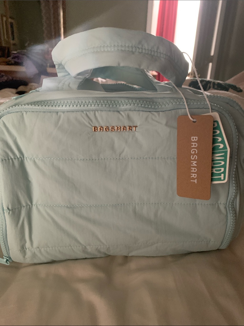 BAGSMART Mint Quilted Travel Cosmetic Case